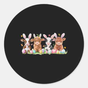 Cute Bunny Cow Retro Farmer Western Easter Day 1  Classic Round Sticker