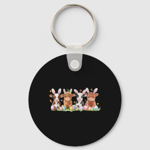 Cute Bunny Cow Retro Farmer Western Easter Day 1  Key Ring