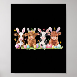 Cute Bunny Cow Retro Farmer Western Easter Day 1 Poster