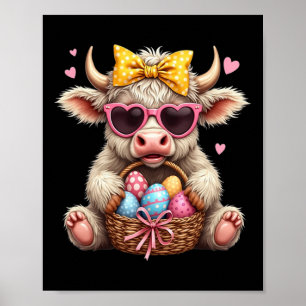 Cute Bunny Cow Retro Farmer Western Easter Day  Poster