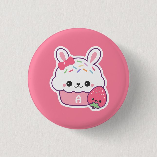 Cute Bunny Cupcake Monogram 3 Cm Round Badge (Front)