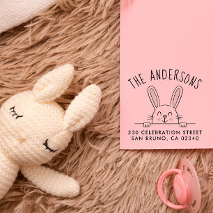 Cute Bunny Custom Family Name & Return Address Rubber Stamp