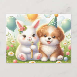 Cute Bunny & Cute Puppy Postcard