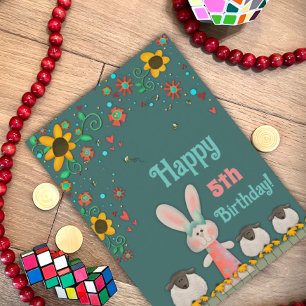 Cute Bunny Daisies Customisable Age Birthday Card