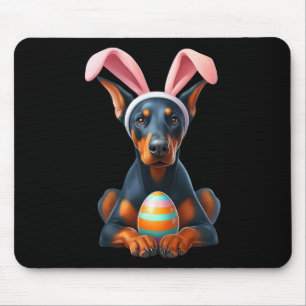 Cute Bunny Doberman Pinscher Dog Easter Hug Eggs E Mouse Pad