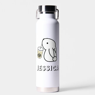 Cute Bunny Drinking Boba Add Your Name Water Bottle