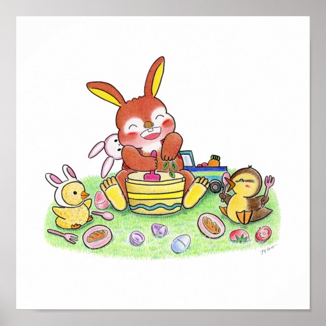 Cute Bunny Duck  Cooking Kids  Room Poster (Front)