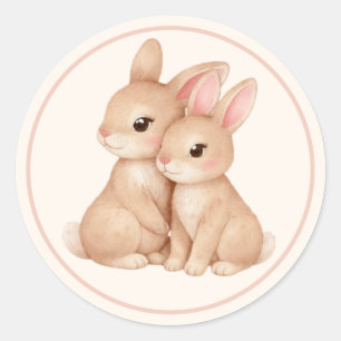 Cute Bunny Duo Mother & Baby Bunny Easter Classic Round Sticker