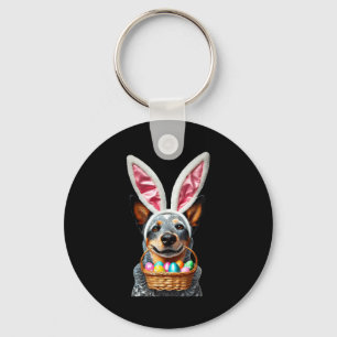 Cute bunny ear australian cattle dog easter eggs key ring