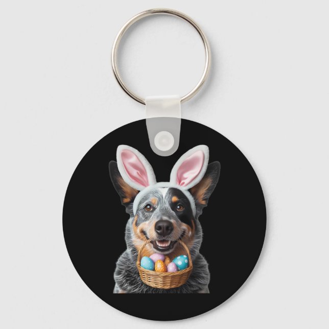 Cute Bunny Ear Australian Cattle Dog Easter Eggs O Key Ring (Front)