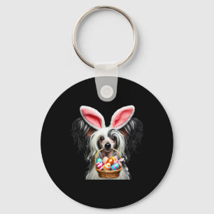 Cute Bunny Ear Chinese Crested Dog Easter Egg Hunt Key Ring