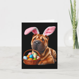 Cute Bunny Ear Chinese Shar-pei Dog Easter Egg Hun Card