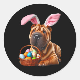 Cute Bunny Ear Chinese Shar-pei Dog Easter Egg Hun Classic Round Sticker
