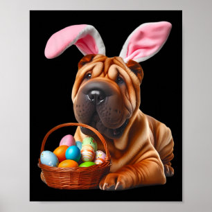 Cute Bunny Ear Chinese Shar-pei Dog Easter Egg Hun Poster