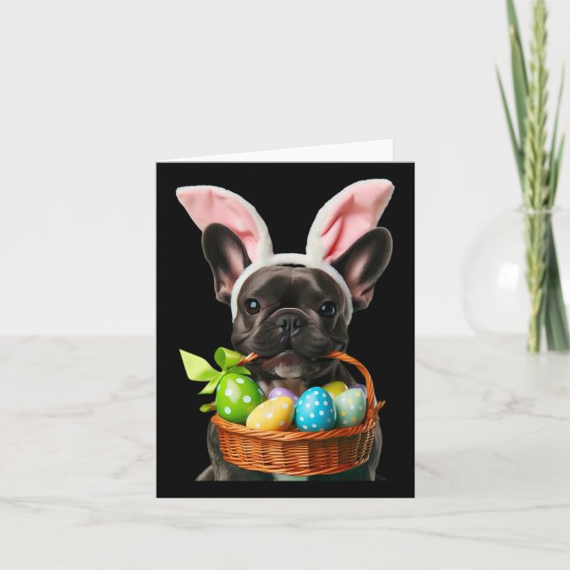 Cute Bunny Ear French Bulldog Dog Easter Eggs Bysk Card (Front)