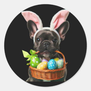 Cute Bunny Ear French Bulldog Dog Easter Eggs Bysk Classic Round Sticker