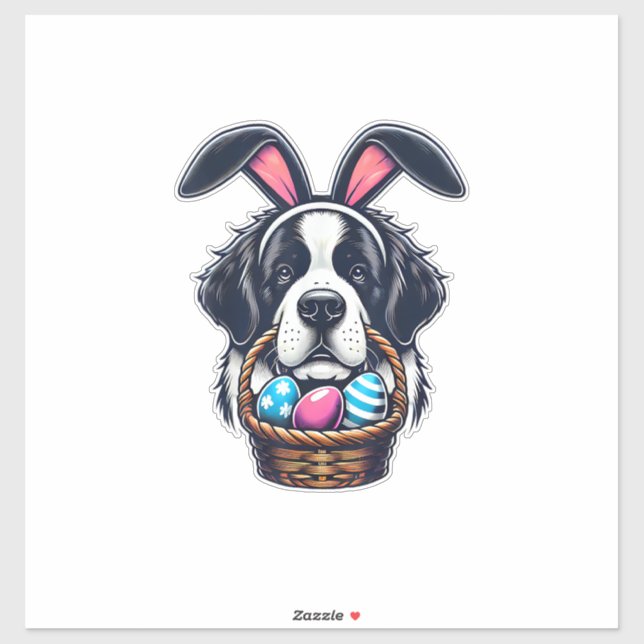 Cute Bunny Ear Saint Bernard Dog Easter Egg Owner  (Sheet)