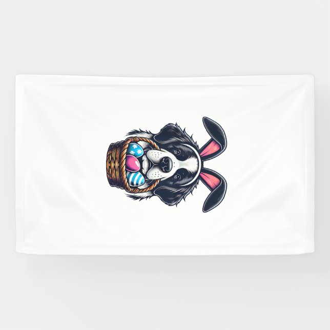 Cute Bunny Ear Saint Bernard Dog Easter Egg Owner  Banner (Horizontal)