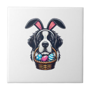 Cute Bunny Ear Saint Bernard Dog Easter Egg Owner Ceramic Tile