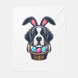 Cute Bunny Ear Saint Bernard Dog Easter Egg Owner  Fleece Blanket