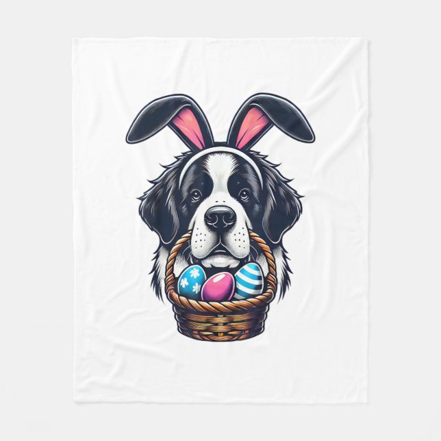 Cute Bunny Ear Saint Bernard Dog Easter Egg Owner  Fleece Blanket (Front)