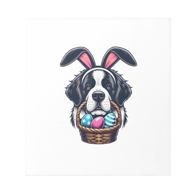 Cute Bunny Ear Saint Bernard Dog Easter Egg Owner  Notepad (Front)