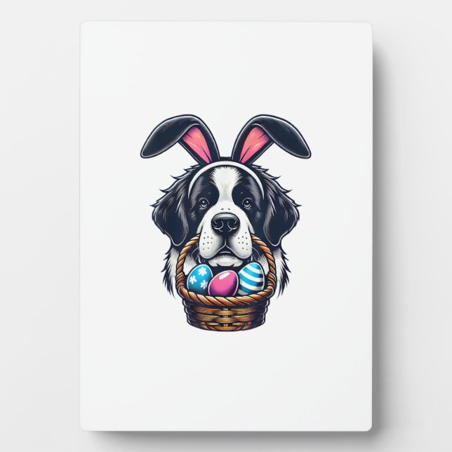 Cute Bunny Ear Saint Bernard Dog Easter Egg Owner  Plaque (Front)