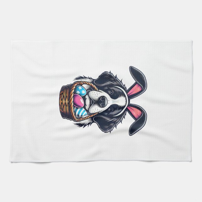 Cute Bunny Ear Saint Bernard Dog Easter Egg Owner  Tea Towel (Horizontal)