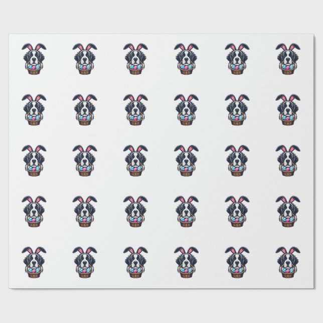 Cute Bunny Ear Saint Bernard Dog Easter Egg Owner  Wrapping Paper (Flat)