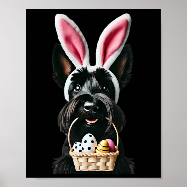Cute Bunny Ear Scottish Terrier Dog Easter Eggs Ow Poster (Front)