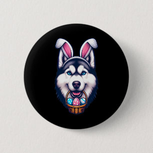 Cute Bunny Ear Siberian Husky Dog Easter Eggs Owne 6 Cm Round Badge