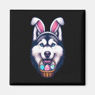 Cute Bunny Ear Siberian Husky Dog Easter Eggs Owne Magnet