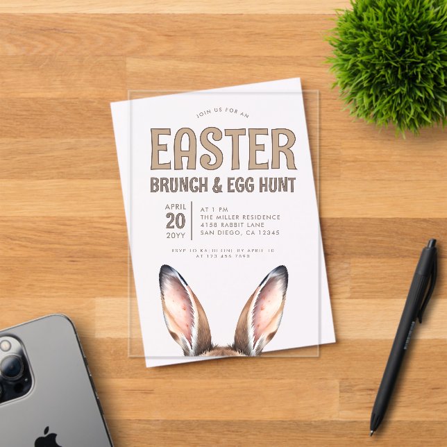 Cute Bunny Ears Easter Brunch and Egg Hunt Acrylic Invitations (Insitu (Invitation Card))