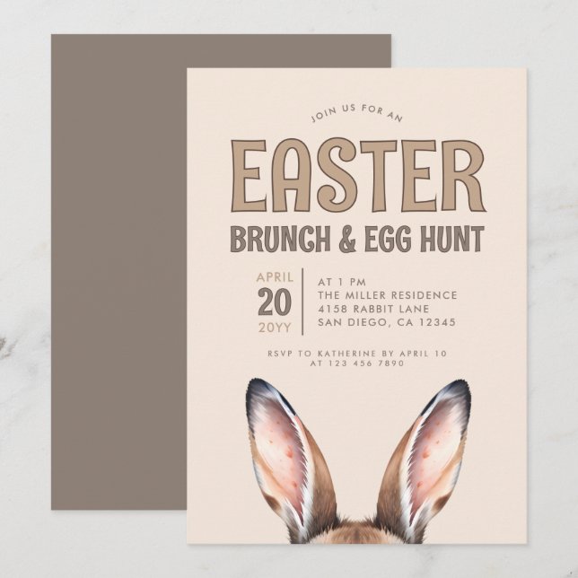 Cute Bunny Ears Easter Brunch and Egg Hunt  Invitation (Front/Back)