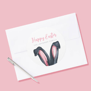 Cute Bunny Ears Happy Easter Classic Round Sticker