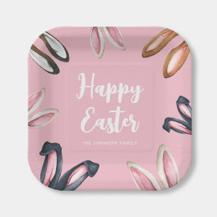 Cute Bunny Ears Happy Easter Paper Plate
