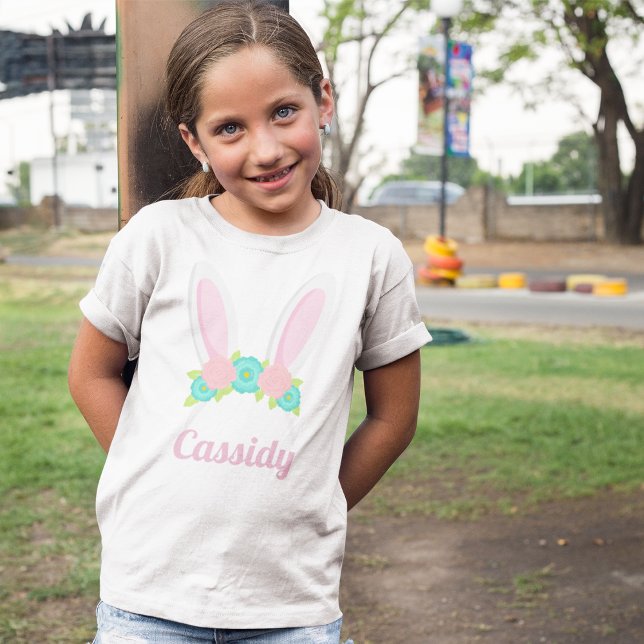 Cute Bunny Ears Tiara Easter Personalised Girls T-Shirt (Creator Uploaded)