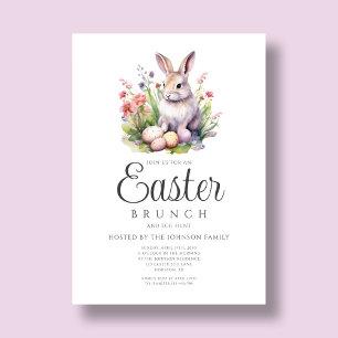 Cute Bunny Easter Brunch And Egg Hunt Invitation