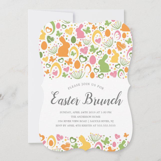 Cute Bunny Easter Brunch Dinner Invitation (Front)