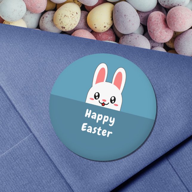 Cute Bunny Easter Classic Round Sticker (Cute Bunny Easter Blue Sticker)
