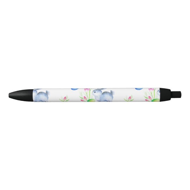Cute Bunny Easter Egg Pattern, Happy Easter Black Ink Pen (Front)