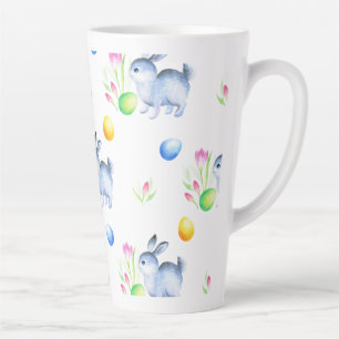 Cute Bunny Easter Egg Pattern, Happy Easter Latte Mug