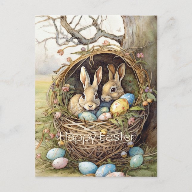 Cute Bunny Easter Eggs  Holiday Postcard (Front)