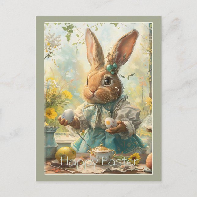 Cute Bunny Easter Eggs  Holiday Postcard (Front)