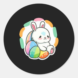 Cute bunny easter rainbow eggs cartoon spring t classic round sticker