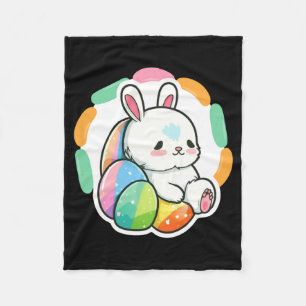 Cute bunny easter rainbow eggs cartoon spring t fleece blanket