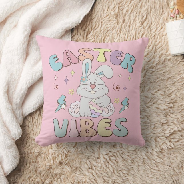 Cute Bunny Easter Vibes Pastel Spring  Cushion (Blanket)