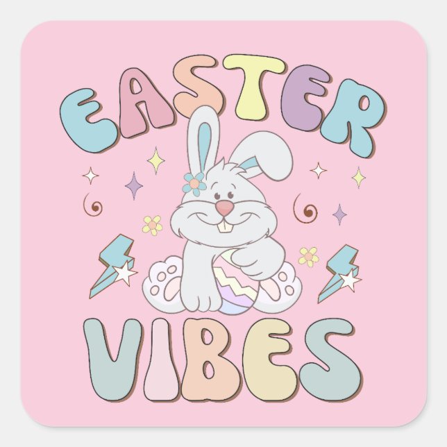 Cute Bunny Easter Vibes Pastel Spring Party   Square Sticker (Front)