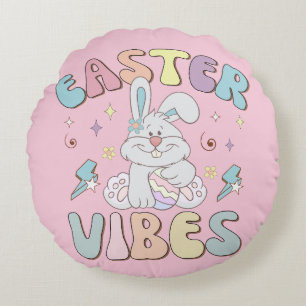Cute Bunny Easter Vibes Pastel Spring  Round Cushion