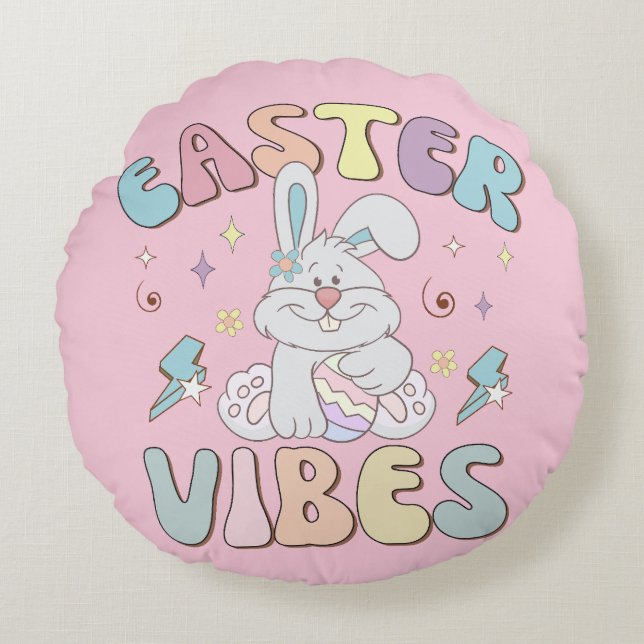 Cute Bunny Easter Vibes Pastel Spring  Round Cushion (Front)
